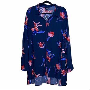 A.n.a Blue Floral Peplum Tunic Top